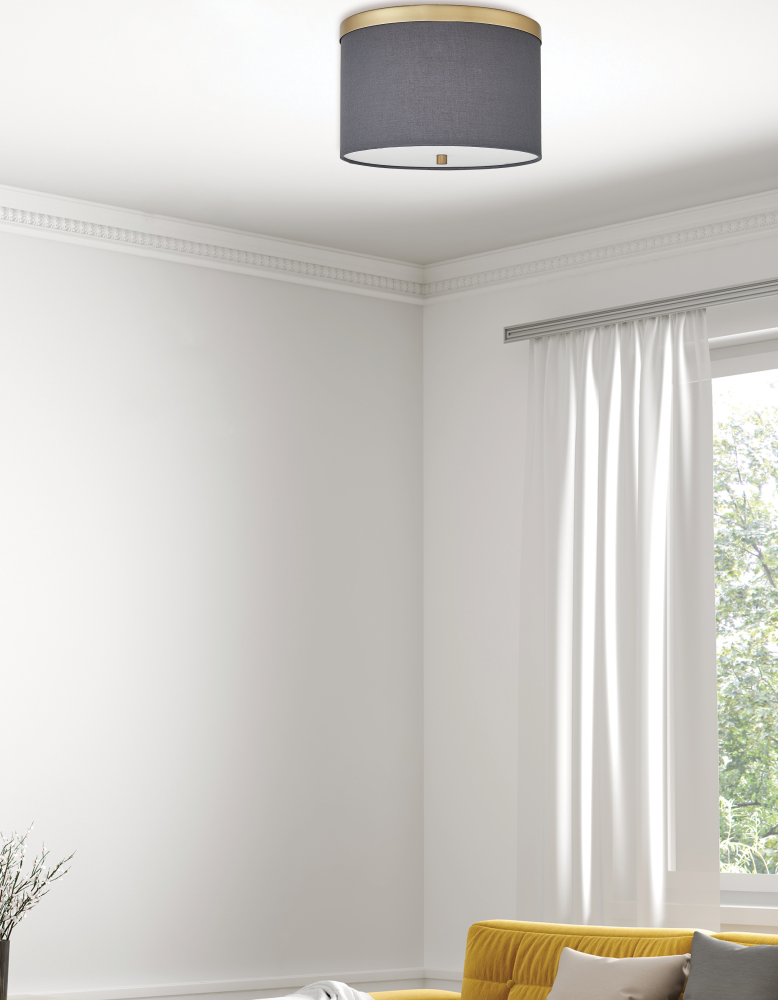 2 Light Flush Mount Matte Black with White Shade