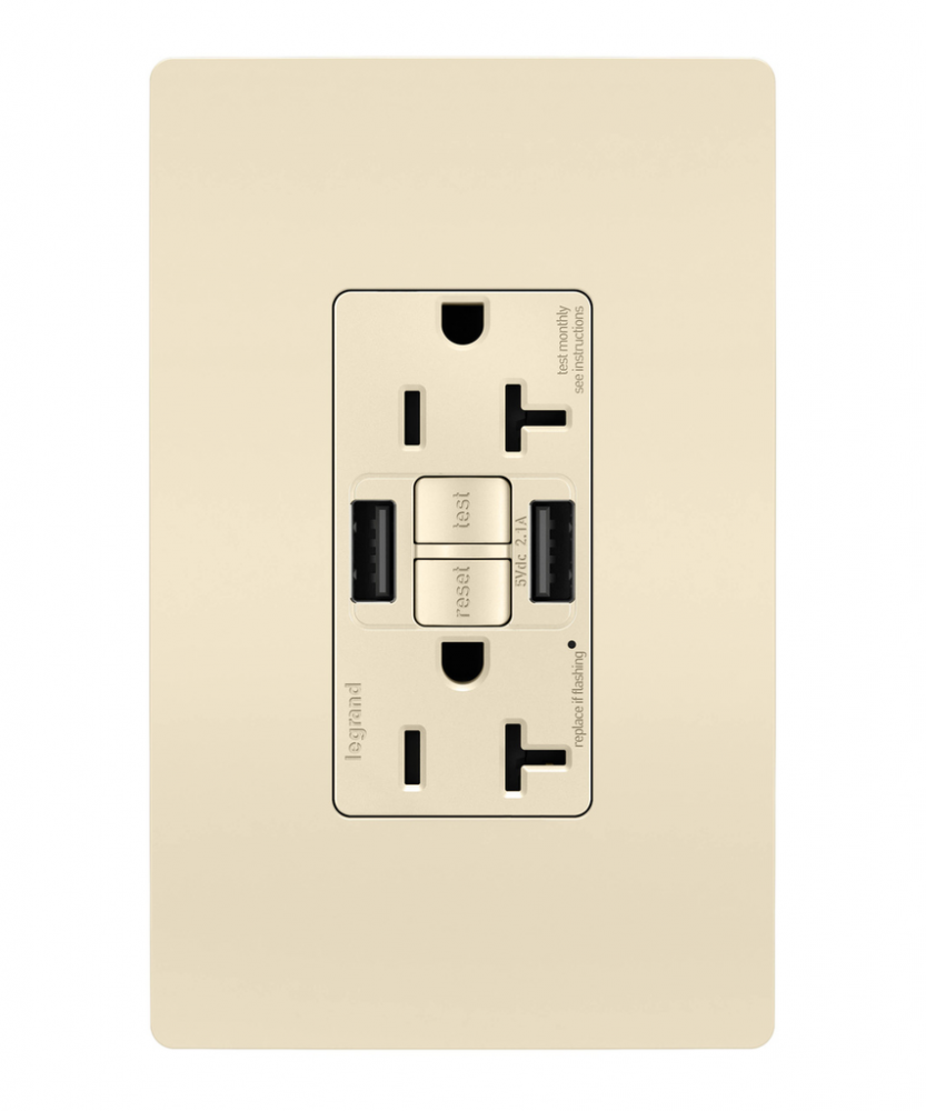 radiant Tamper-Resistant 20A Duplex Self-Test GFCI Receptacles wt SafeLock Protection, Type A/A