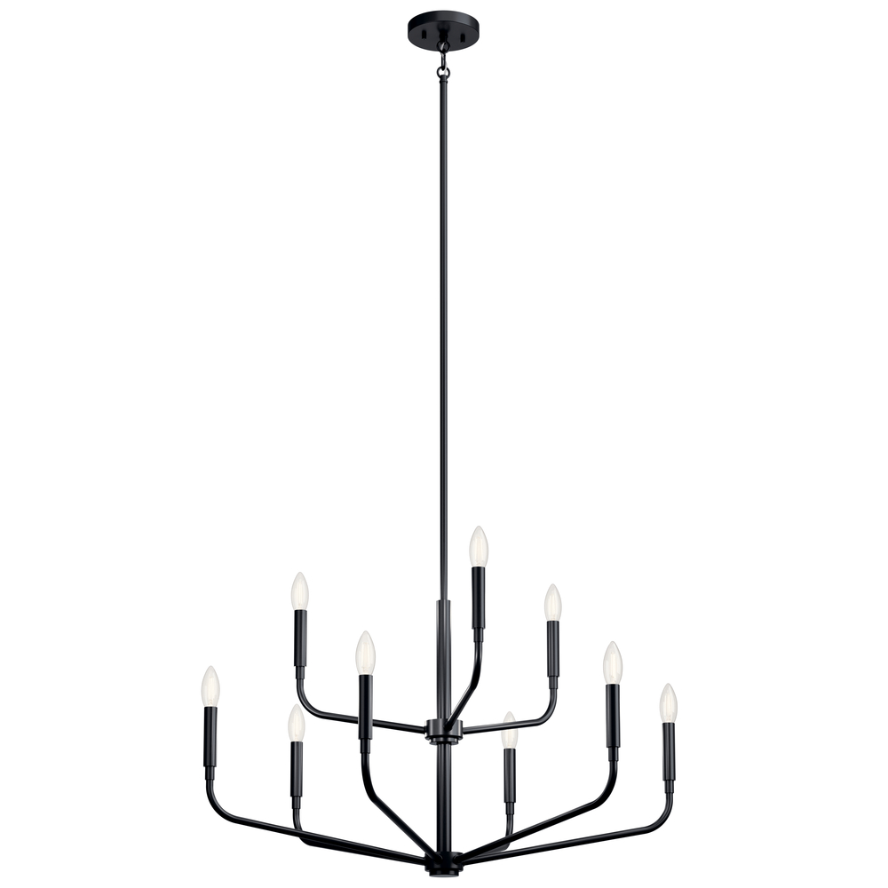 Madden 32 Inch 9 Light 2-Tier Chandelier in Black