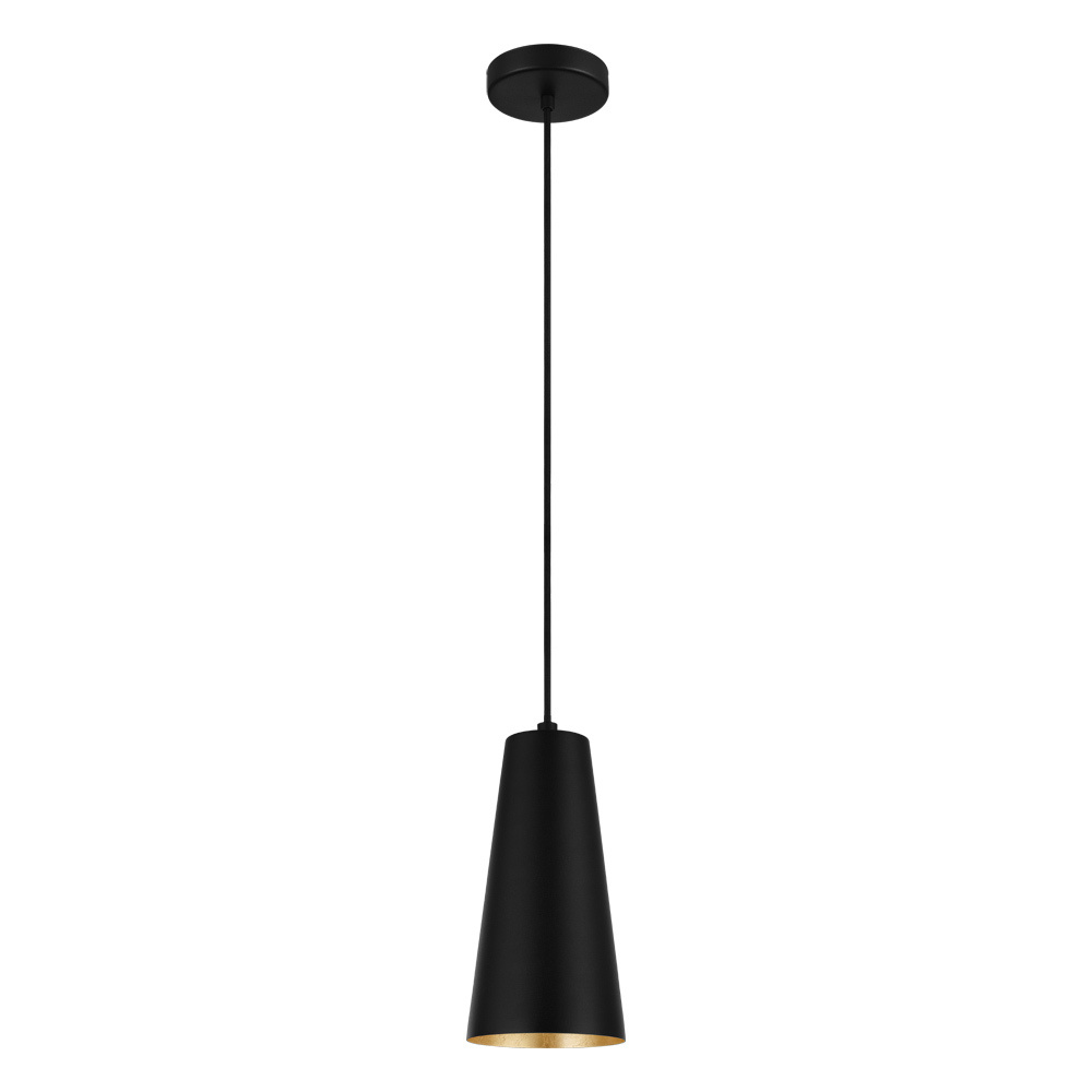 1 LT Mini Pendant w/ Black Finish & Black w/ White Interior Metal Cone Shaped Metal Shade