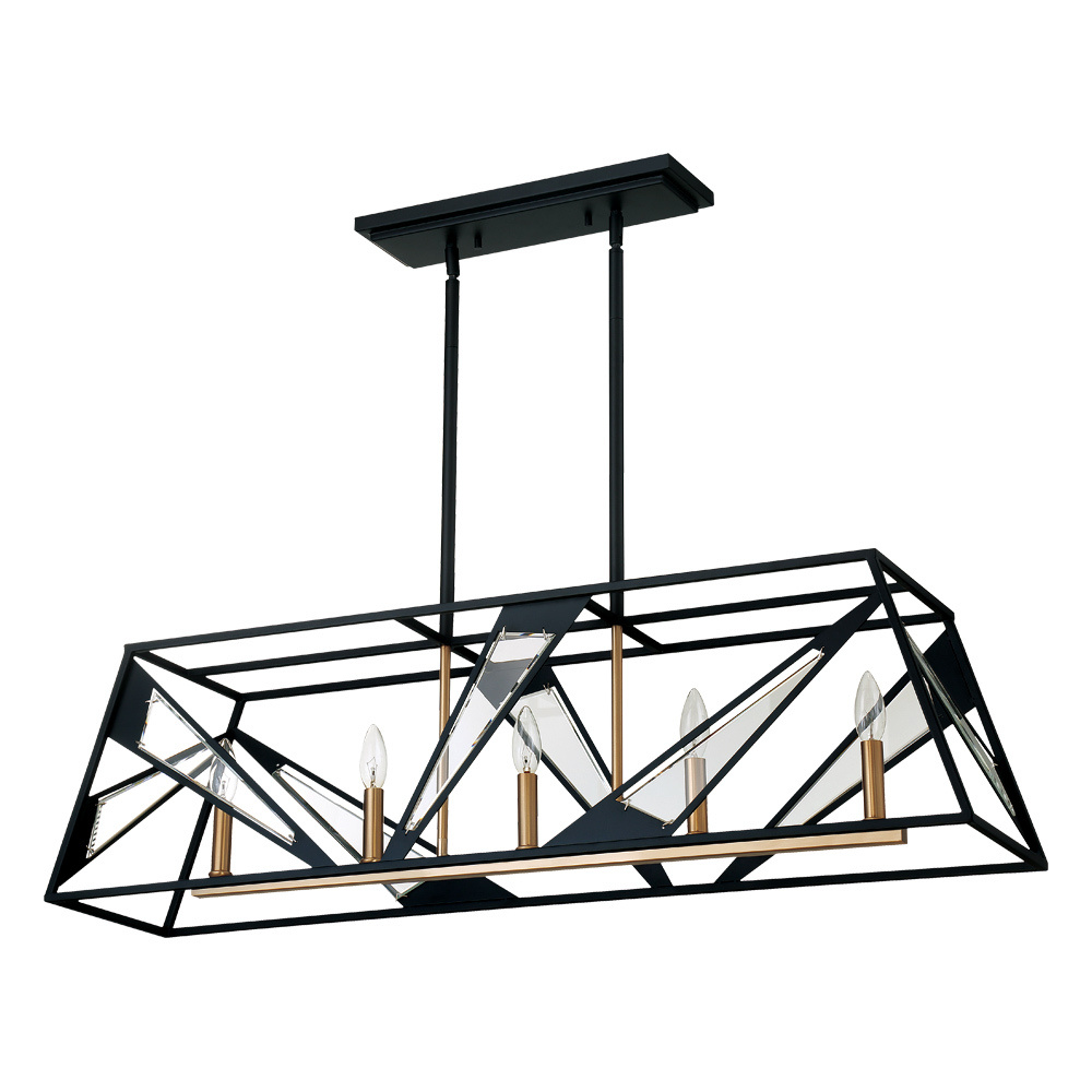 5 LT Open Frame Linear Pendant w/ Black Finish w/ Gold & Clear Glass Accents