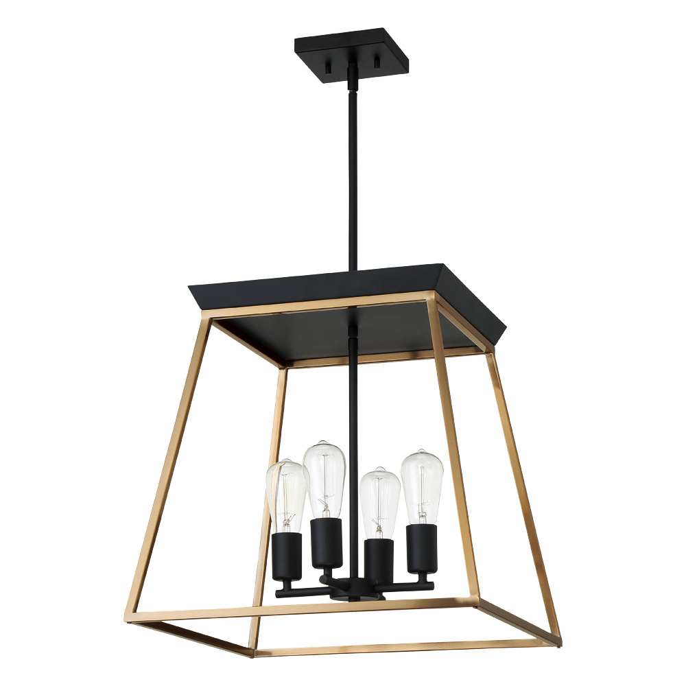 4 LT Open Frame Pendant w/ Brushed Gold & Matte Black Finish