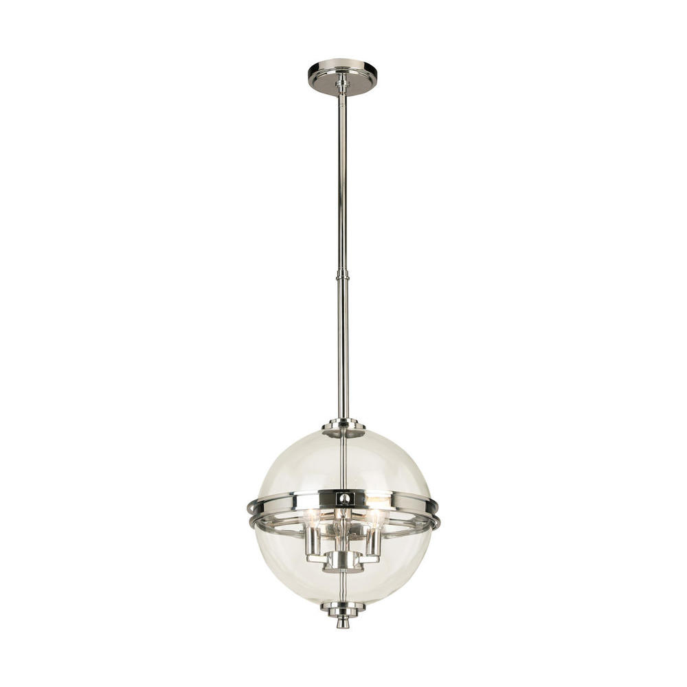 3 LT Pendant w/ Chrome Finish & Clear Shere Shaped Glass Shade