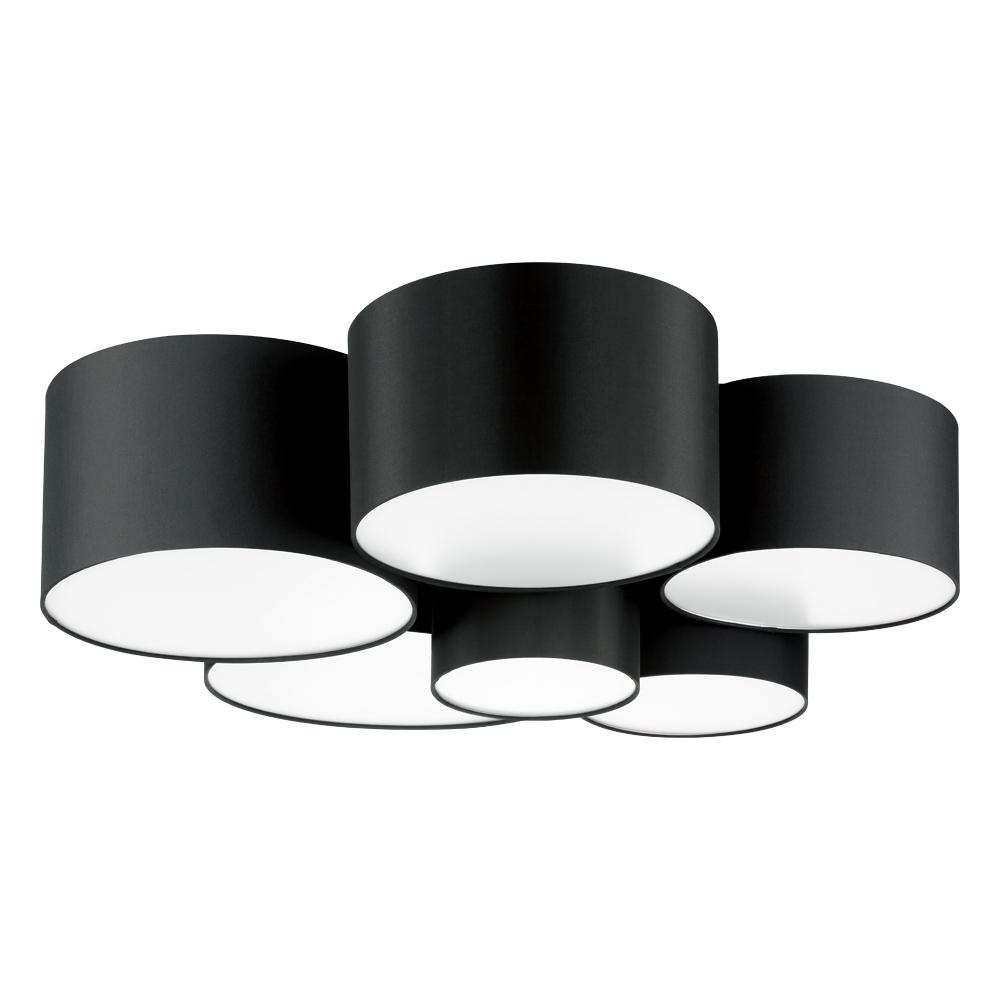 6 LT Ceiling Light w/ Black Finish & Black w/ White Interior Shades