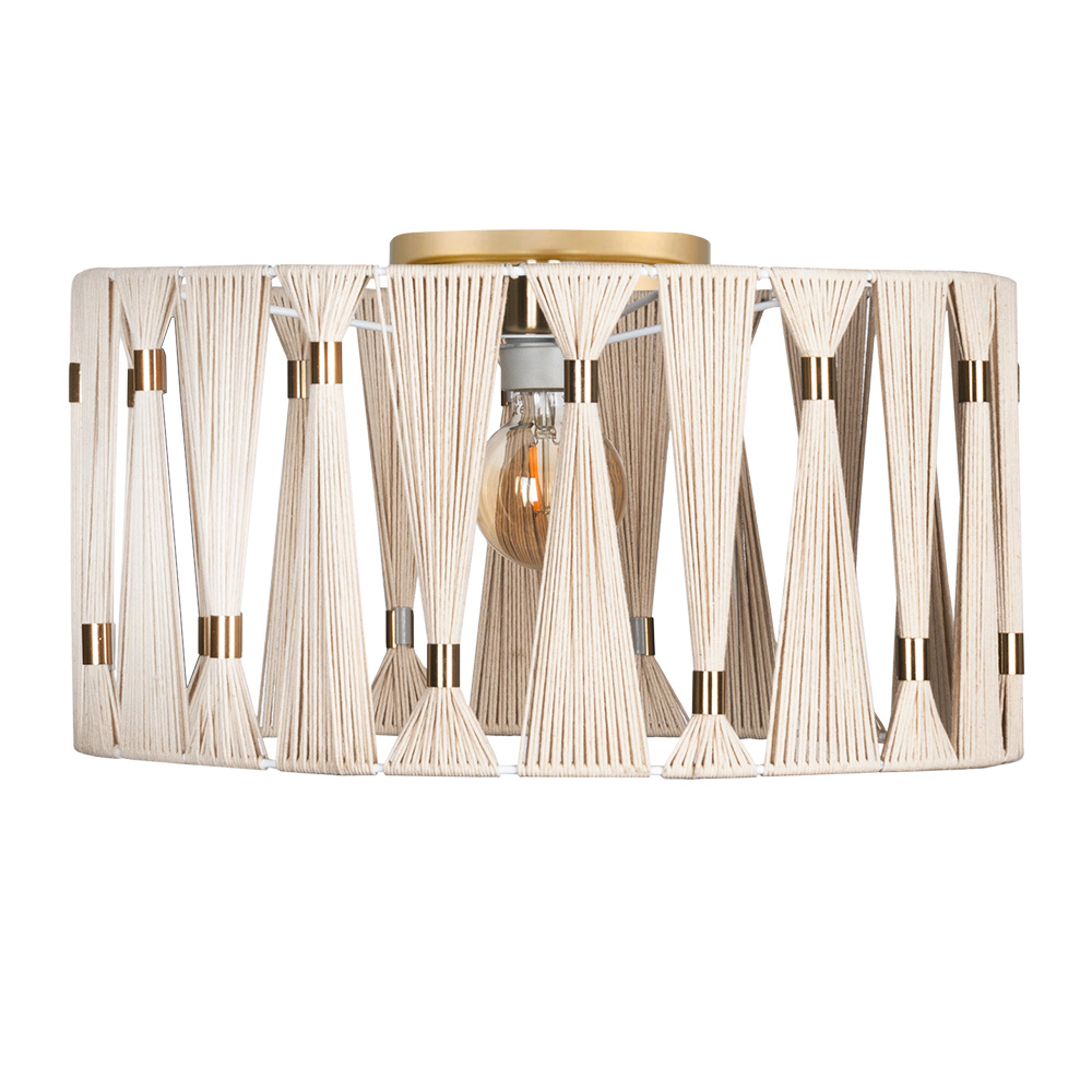 1 LT Ceiling Light Brushed Brass Finish, Beige Shade w/ Brushed Brass Accents