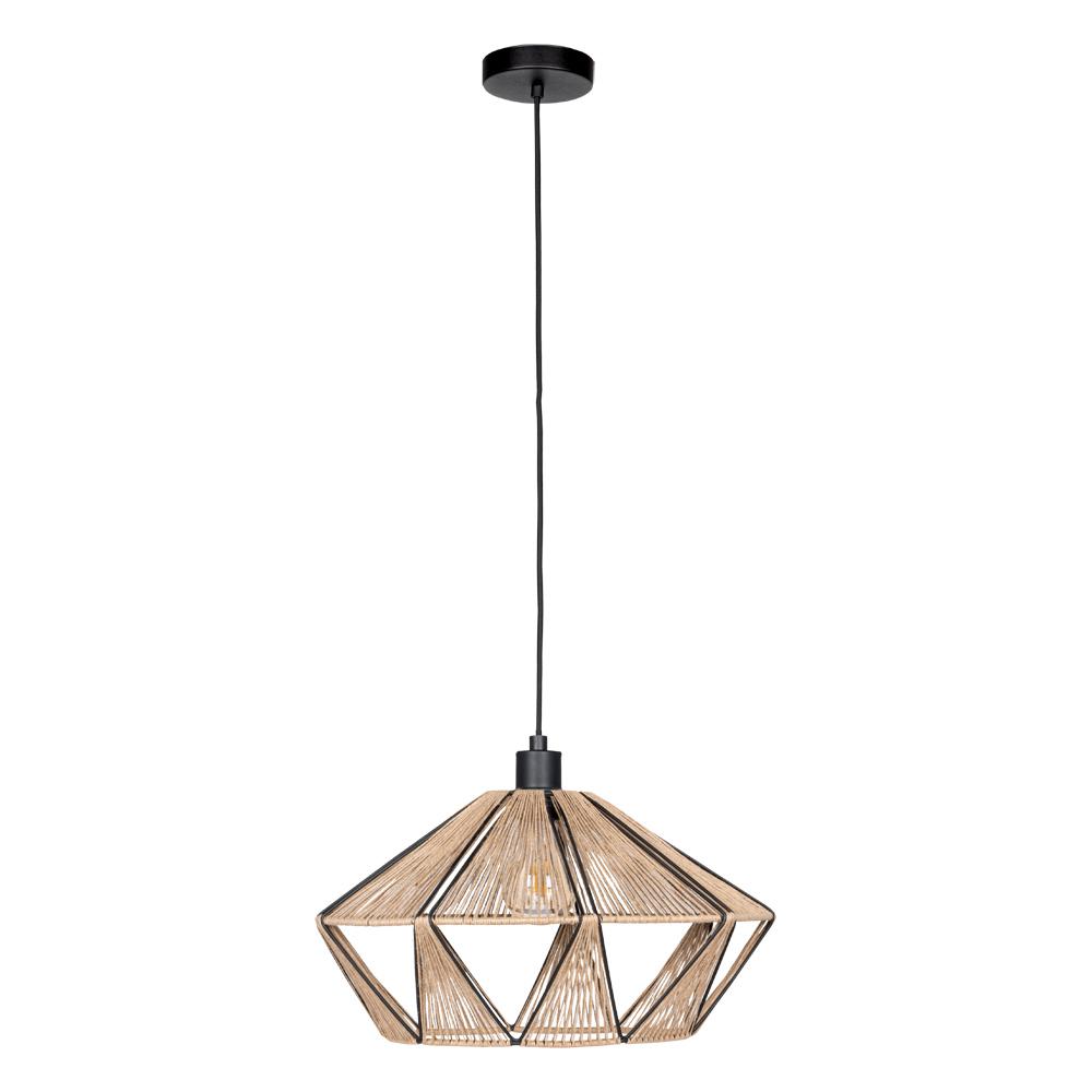 1 LT Dual Mount Ceiling or Pendant Black Finish & Natural Fabric Shade