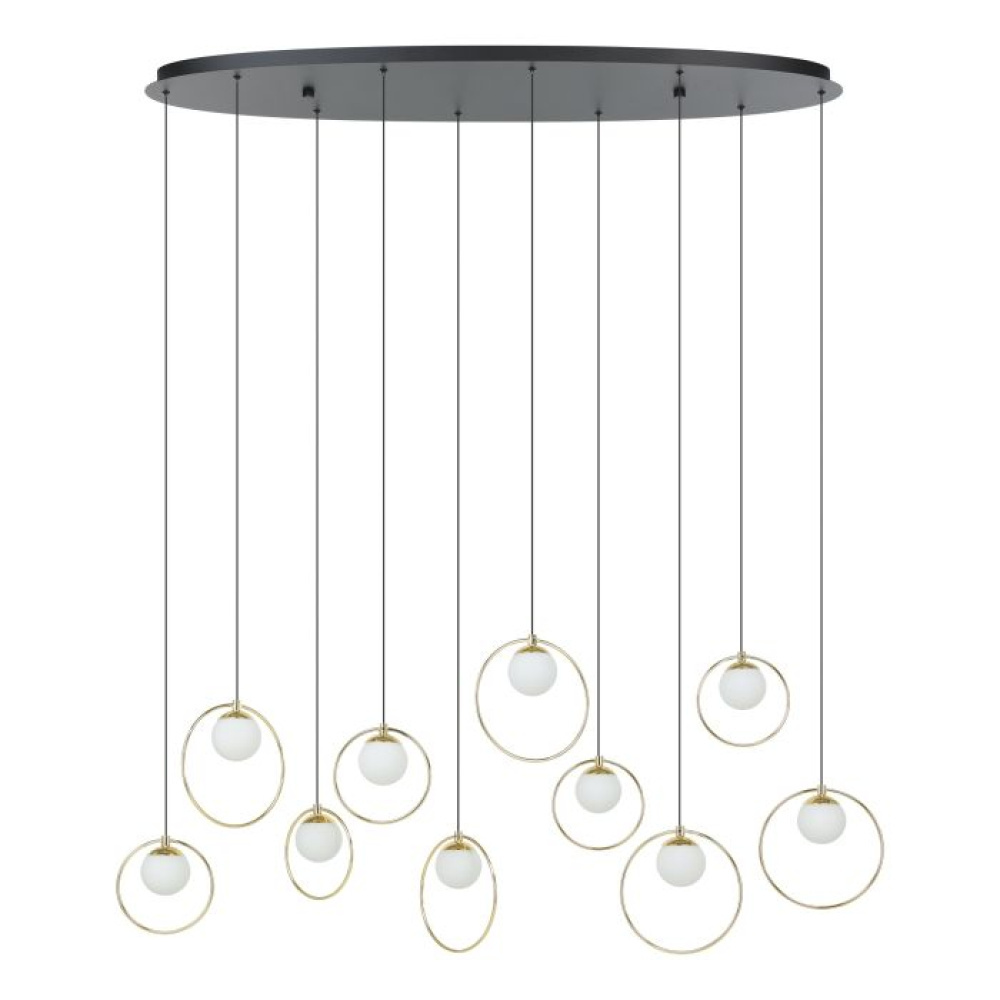 10 LT Integrated LED Linear Pendant w/ Black & Shiny Brass Finish & White Shades