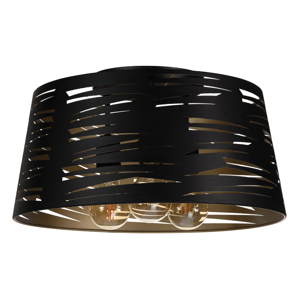 2 LT Ceiling Light w/ Black Finish & Black w/ Gold Interior Shade