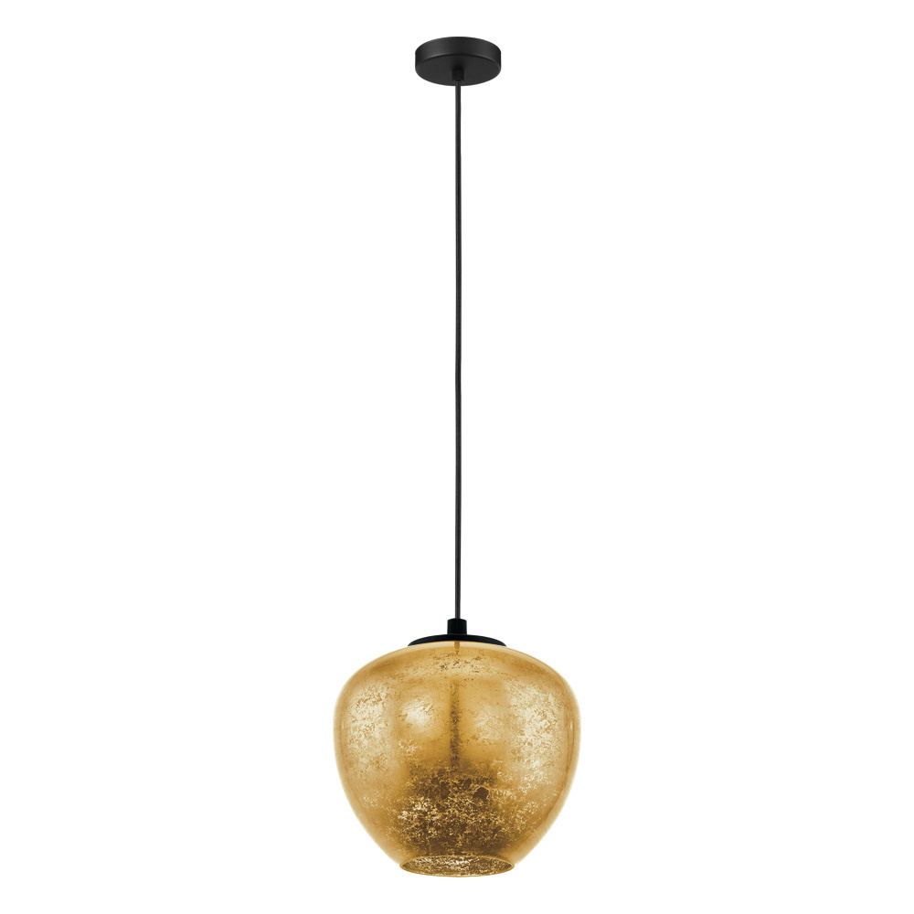 1 LT Pendant w/ Black Finish & Gold Leaf Glass Shade