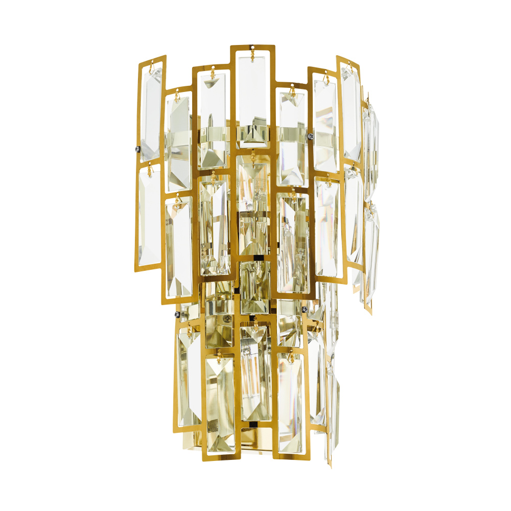3 LT Wall Light w/ Brass finish & Clear Glass Crystal Elements