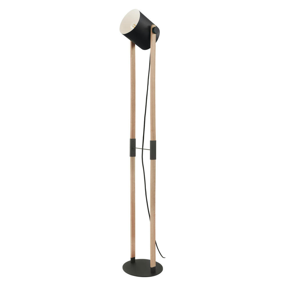 1 LT Floor Lamp w/ Black & Wood Finish & Black w/ White Shade