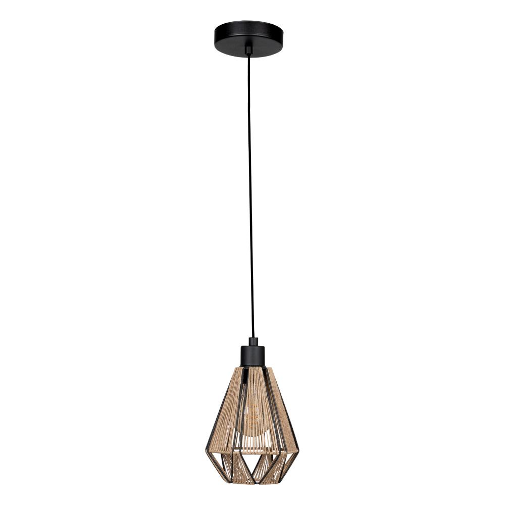 1 LT Mini Pendant w/ Black Finish & Natural Fabric Shade