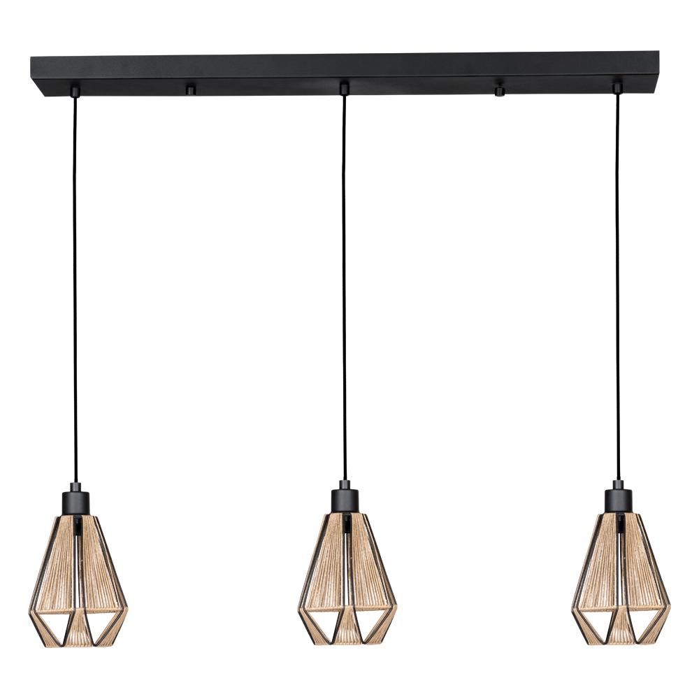 3 LT Linear Pendant w/ Black Finish and Natural Fabric Shades