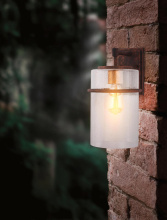 Eglo Canada 204545A - 1 LT Outdoor Wall Light w/ Rust Color Finish w/ Gold accent & Clear Seeded Glass