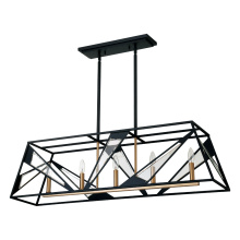 Eglo Canada 204589A - 5 LT Open Frame Linear Pendant w/ Black Finish w/ Gold & Clear Glass Accents