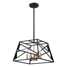 Eglo Canada 204594A - 4 LT Geometric Open Frame Pendant w/ Black Finish w/ Gold & Clear Glass Accents