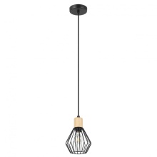 Eglo Canada 205587A - 1 LT Open Frame Metal Pendant w/ Structured Black Finish & Wood Accent