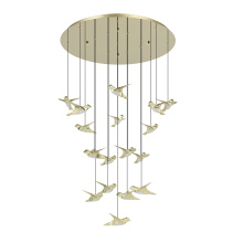 Eglo Canada 390398A - 17 LT LED Cascaded Pendant w/ Brass Finish & Gold Bird Shaped Shades w/ Acrylic Diffusers
