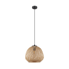 Eglo Canada 43261A - 1 LT Pendant w/ a Black Finish & Natural Wood Dome Shaped Shade